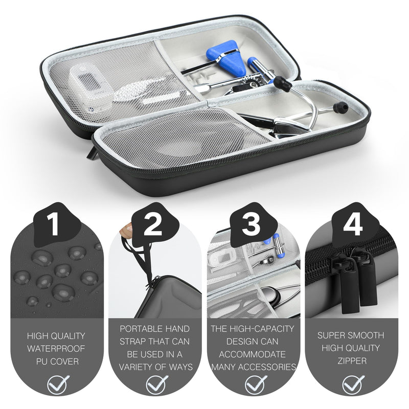 Stethoscope Case for 3M Littmann Classic III,Lightweight II S.E. Cardiology IV,Nurse Gift Hard Organizer Portable Carry Travel Cover Storage Bag with Vital Medical Supplies Black A