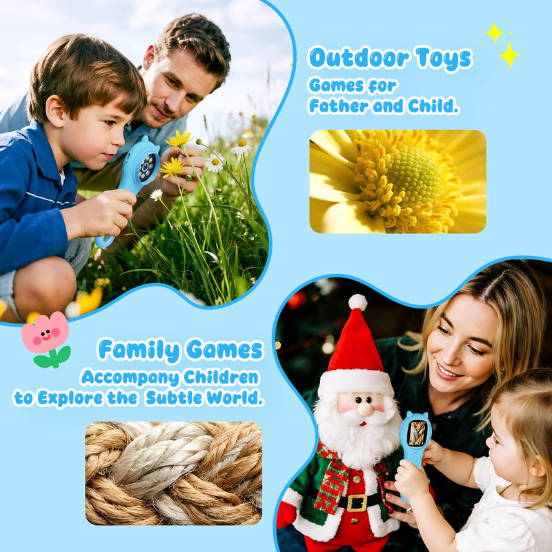 Kids Magnifying Glass Educational Science Kit - Mini LED Pocket Microscope for Kids(3-10 Years) - Durable Design - Ideal Gift for Girls (Blue) Blue 1 Pcs