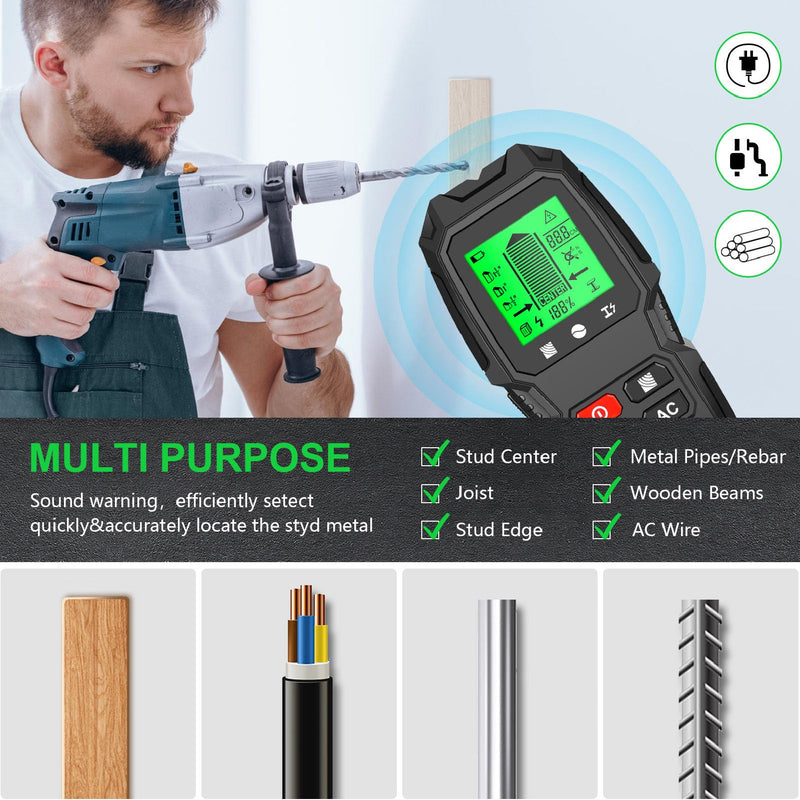 5-in-1 Stud Finder Wall Scanner with LCD Display | Electric Wire Finder, Wood and Metal Detector | High Accuracy Sensor for Cable, Stud Detection (Black)