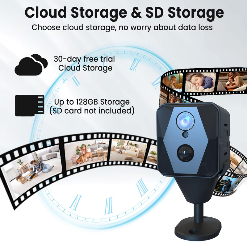 Hidden Camera, 4K QHD Spy Camera, WiFi Mini Camera, Small Camera, 100 Days Standby Time, Real-time Record, AI Motion Detection Camera, Cloud & SD Storage, Auto Night Vision Cameras for Home Security