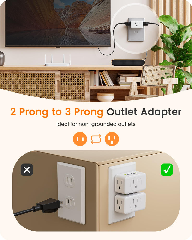 LENCENT 3 Prong to 2 Prong Adapter, Plug Extender, Wall Plug Splitter with 3 AC Outlets, Travel Power Adaptor for US to Japan Japanese Philippines-Type A, Cruise Ship Approved, 1875W Max, 2 Pack 2 Packs
