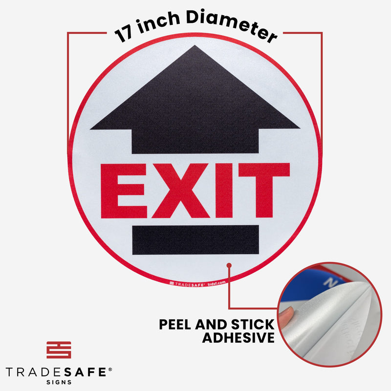 TRADESAFE Exit Anti-Slip Floor Sticker - Emergency Exit Sign Floor Decal, Peel and Stick Adhesive Vinyl Sign, ANSI-Compliant, 17” Diameter Round Sticker