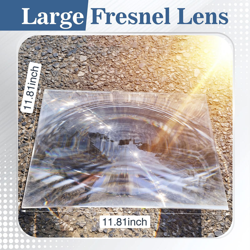 Large Fresnel Lens 300 x 300mm, Acrylic Lens Focal Length 300mm Magnifiying Sheet Fire Starter for Solar Death Ray Solar Heating Oven Physics Experiment 300mm Focal Length