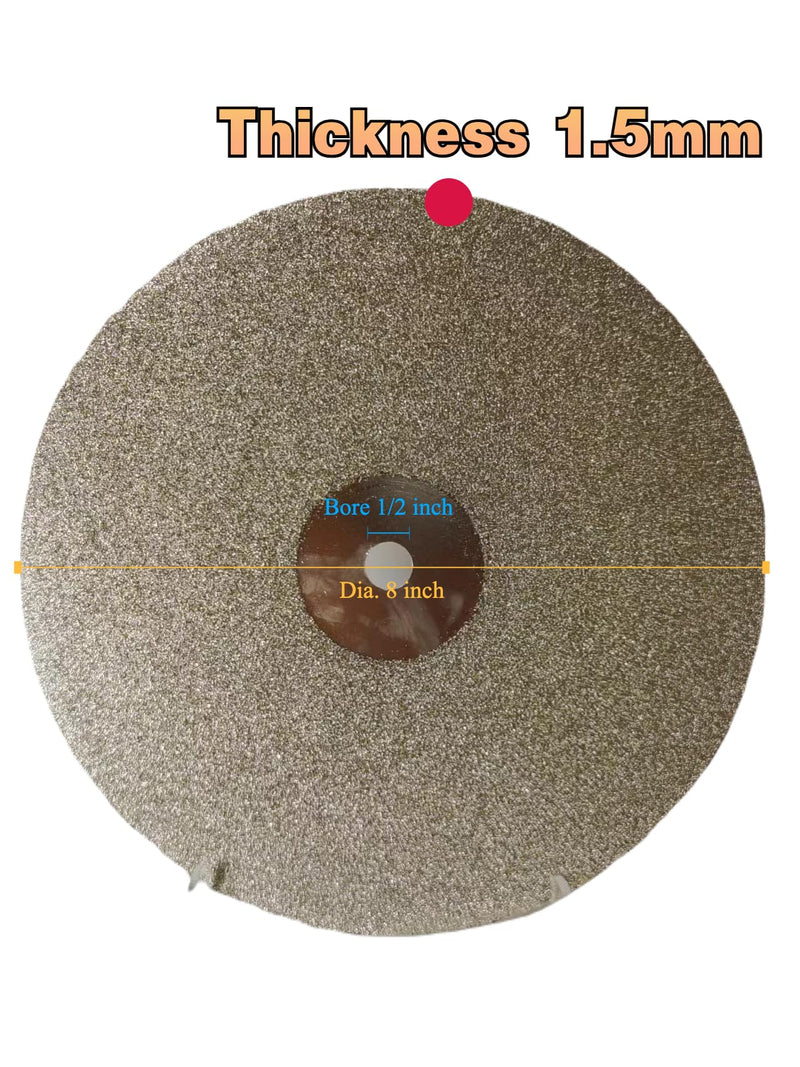 Diamond Flat Lap Disc, 8 Inch, 600 Grit, 1/2 Inch Arbor, for Gemstone Glass Ceramics Grinding Polishing (600 Grit)