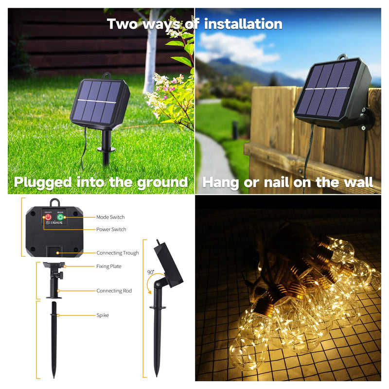 Solar Outdoor String Lights, 2 Pack 20Ft Vintage Rope Hemp Solar Patio Lights, Waterproof Warm White Solar Powered String Lights With 8 Modes 16 Shatterproof Bulbs for Fence Stairs Balcony Café Bistro 40ft