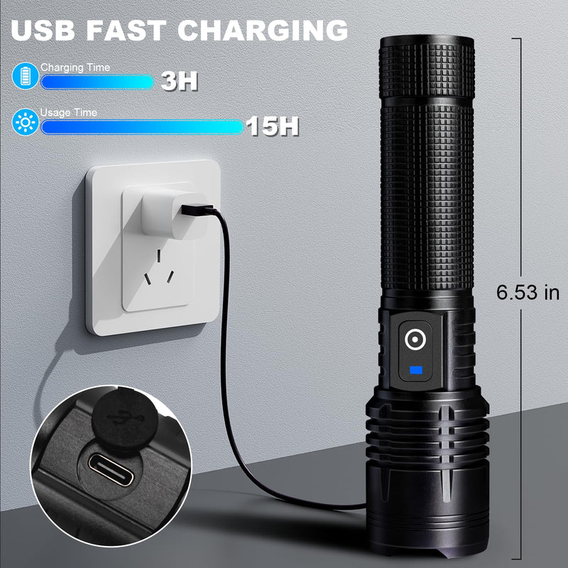 3Pack Flashlights High Lumens Rechargeable, 99000 Lumens Super Bright Led Flashlight with 5 Modes & Waterproof, Powerful Handheld Flashlights for Home Camping Emergencies