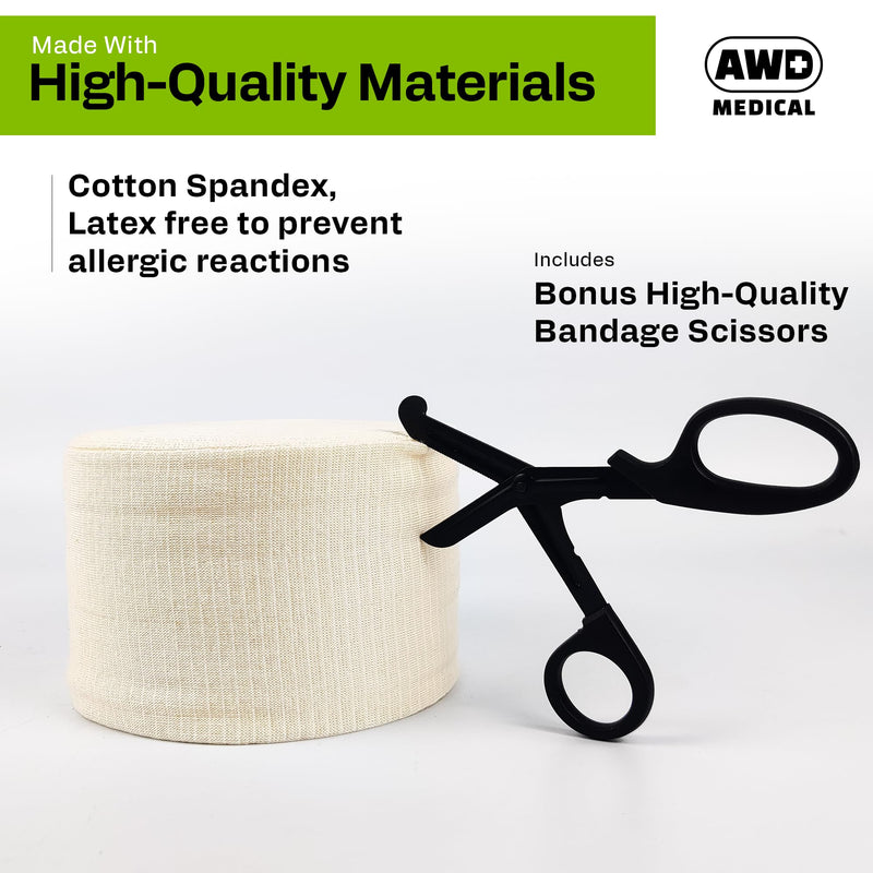 Elasticated Tubular Support Bandage - Reusable Compression Wrap for Joint Pain Relief - Stockinette Tubing for Large Knees/Medium Thigh - Off-White (Size F - 4 inches x 11 Yards) + Scissors Off White Size F - 4 Inch x 11 Yards