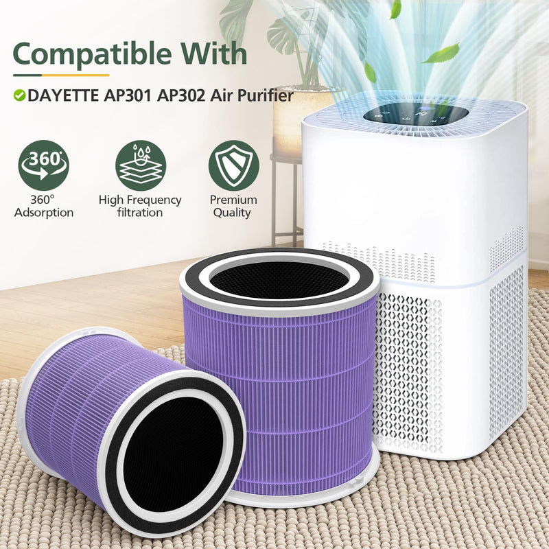 AP301 AP302 HEPA Filter Replacement, for Dayette AP301 AP302 Air Purifier Purple *2pcs