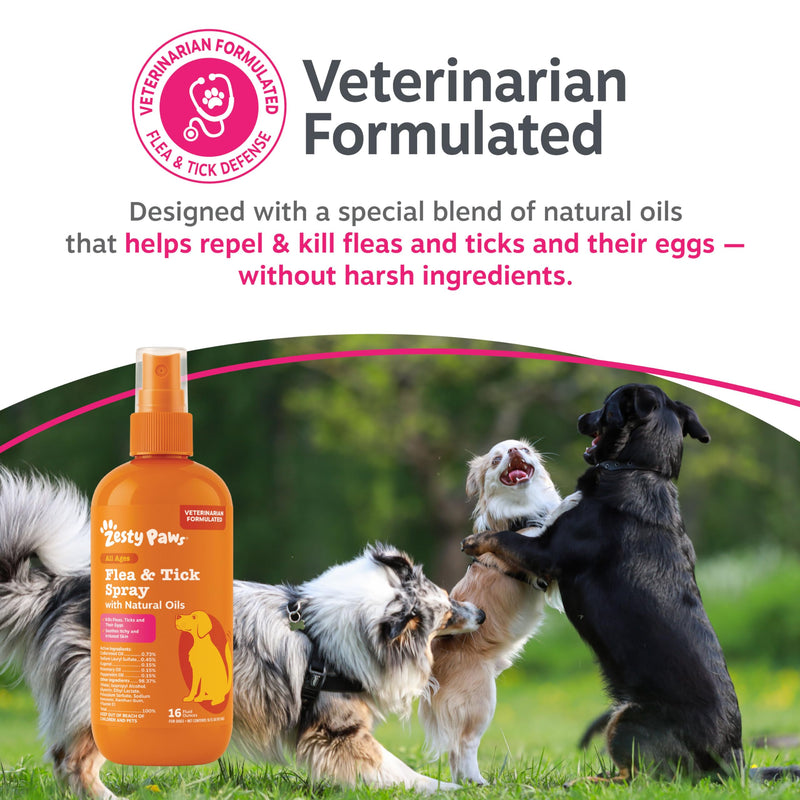 Zesty Paws Flea and Tick Spray for Dogs - Kill Fleas, Ticks & Their Eggs - Veterinarian Formulated - Soothes Itchy & Irritated Dog Skin - Cedarwood Oil, Rosemary Oil & Peppermint Oil Flea & Tick Spray
