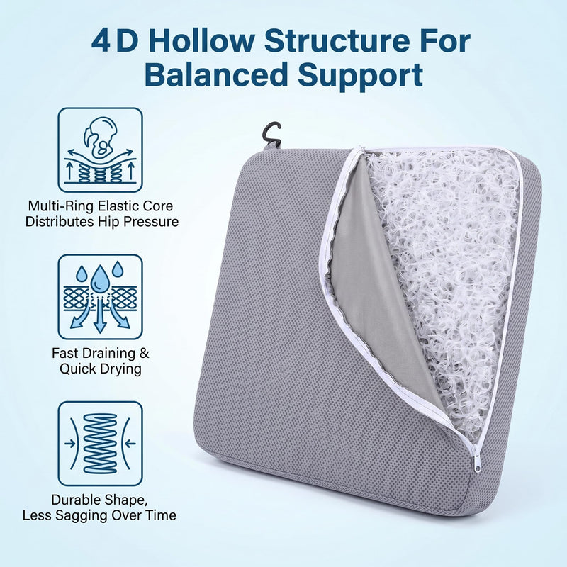 Upgraded Shower Seat Cushion for Elderly, Non-Slip Waterproof Shower Chair Cushion with 4D Mesh Quick Dry, Bath Cushion for Tub & Shower Bench Seat, Soft Pad for Shower Transfer Bench, Gray,16"x13"