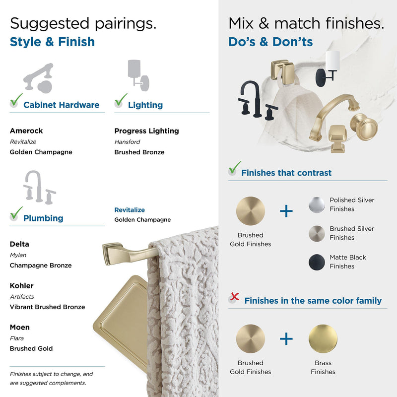 Amerock BH36030BBZ | Golden Champagne Single Robe Hook | 2-5/16 inch (59 mm) Length Towel Holder | Revitalize | Towel Hook for Bathroom | Bathroom Hardware | Bath Accessories