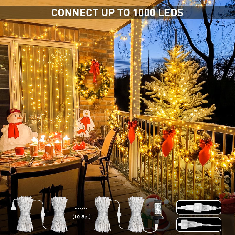 JMEXSUSS Connectable Warm White String Lights Indoor, 8 Modes Christmas String Lights Plug in Fairy String Lights for Bedroom, 33ft 100 LED Twinkle Lights Outdoor for Christmas Tree Decor