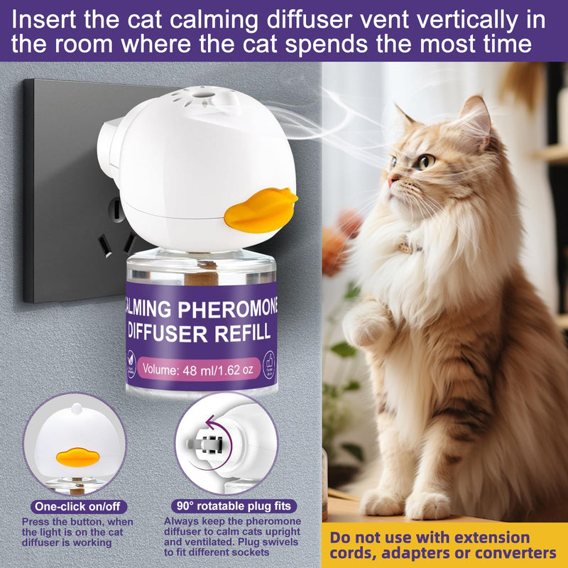Cat Pheromone Calming Diffuser Starter Kit, 1 Plug-in Diffuser & 3 Refills (48ml Each), Up to 90 Days Supply, Helps Reduce Scratching, Urine Marking & Stress, for Multi-Cat Homes & New Environments