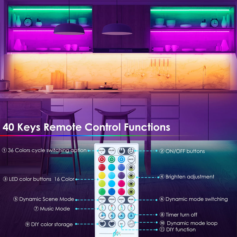 maylit 10 PCS Smart RGB Under Cabinet Lights Kit, Compatible with Alexa and Google Assistant, App and Remote Control, Music Sync Color Changing, Timer, Dimmable, for Cabinet, Counter, Shelf, Bookcase 16.4FT