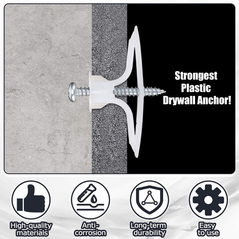 25 Sets Drywall Anchor Kit, Hollow Wall Anchors with Screws and Key, Plastic Hollow Wall Self Drilling Anchors, Expansion Screw Anchors for Drywall Ceiling Gypsum Plasterboard
