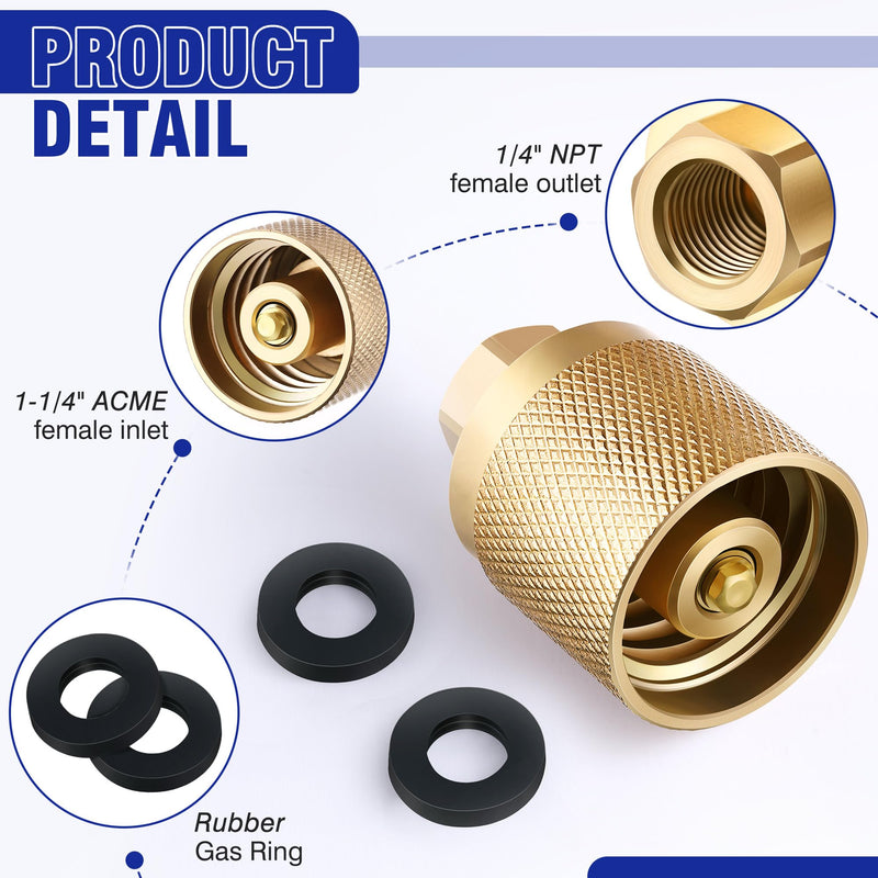 1 Pack Forklift Connector Female, Replacement for 7141F Propane Tank Connector, 1-1/4" Female Inlet x 1/4" NPT Female Outlet, with 2 Pcs Rubber O Rings