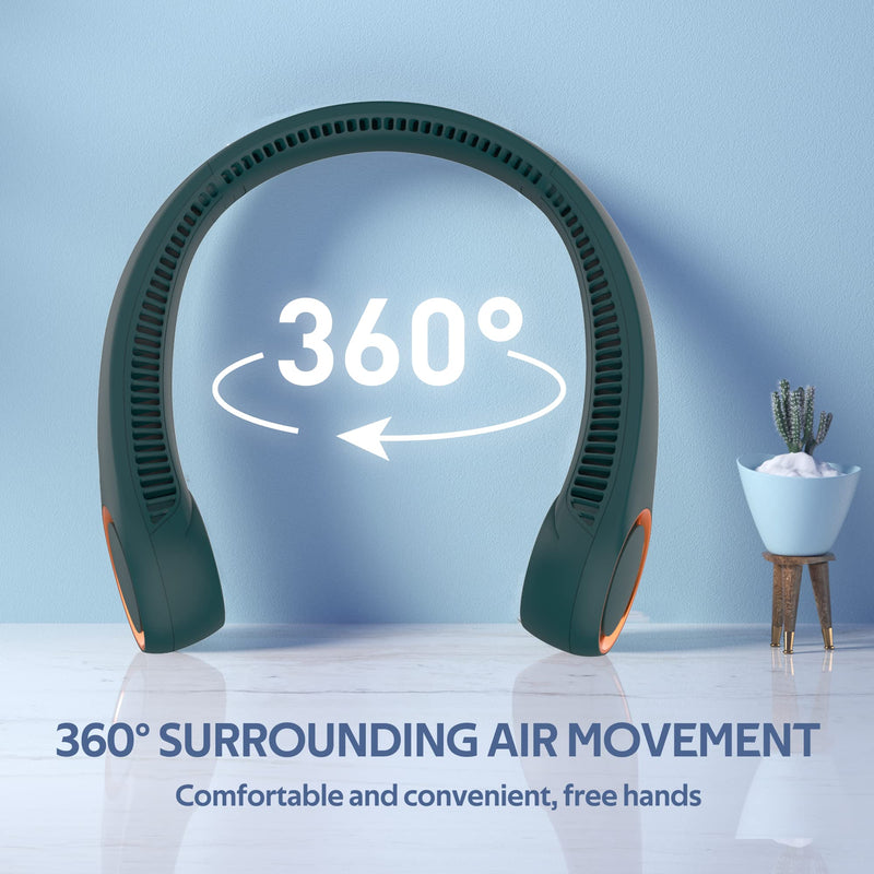 Portable Neck Fan, Hands Free Bladeless Fan, 360° Cooling Personal Fan,Wearable Quiet Fan for Outdoor Indoor, Gifts for Men Women, 4000mAh Battery Operated, USB Rechargeable, 3-Speeds (Dark Green) Dark Green