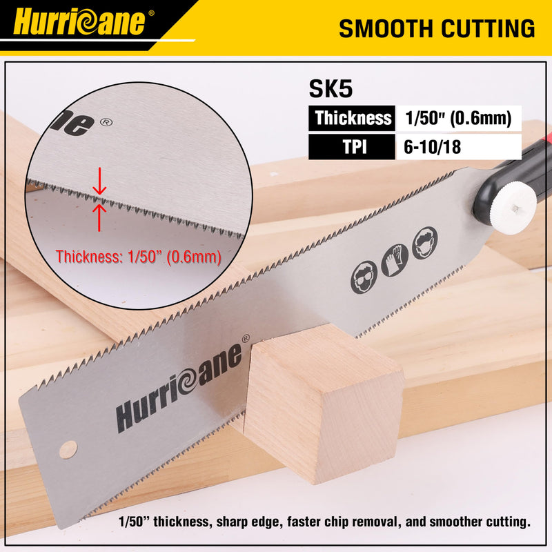 HURRICANE Japanese Pull Saw, 10" Hand Saw for Wood Cutting, Woodworking Tools, Double Sided Pull Saw, SK5 Flexible Blade, 6-10/18 TPI, Flush Cut Saw Wood Cutter Hardwoods/Softwoods, Non-slip Handle 10 inch (250mm)