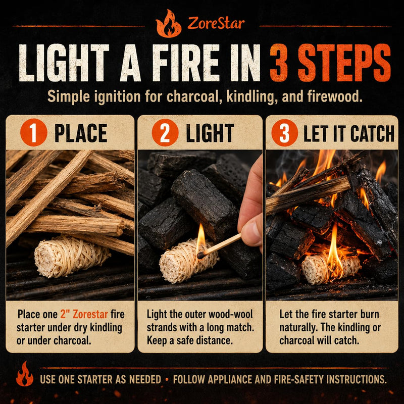 Fire Starters for Woodstoves - XXL Pack of 100 Charcoal and Wood Fire Starters for Quick Ignition - Ideal for Campfires, Fireplaces, Grills, Fire Pits - Reliable Outdoor Fire Starter Kit 100pcs