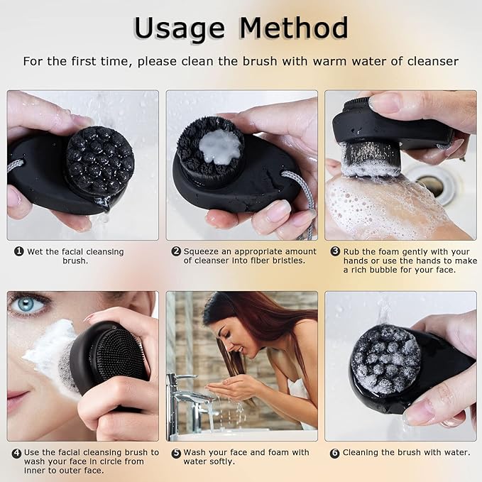 Beomeen Facial Cleansing Brush 2 in 1 Facial Exfoliation Silicone Face Scrubber for Men Double Sided Soft Bamboo Charcoal Microfiber Face Scrub Brush Pore Deep Cleansing with Lid Black - NewNest Australia