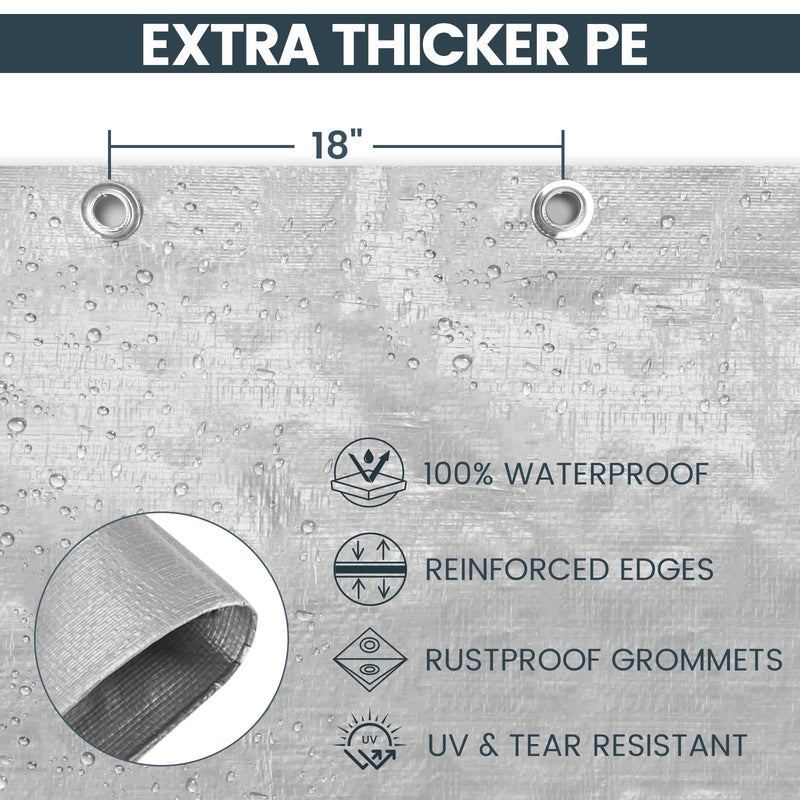 TICONN Heavy Duty Tarp Cover, Extra Thick Tarps Waterproof Tear and Rip Proof UV Resistant Tarpaulin with Reinforced Grommets and Edges (5.5 Mil, 6'x8') 5.5 Mil PE 6'x8'