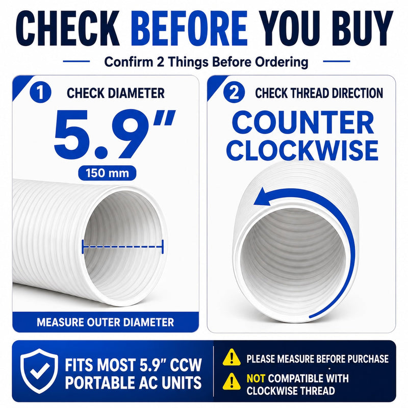 Portable AC Hose 5.9 Inch CounterClockwise, 59" Portable Air Conditioner Exhaust Hose Replacement with Steel Wire, Flexible AC Vent Hose for Delonghi LG Haier Whynter Portable AC Unit 59 Inches