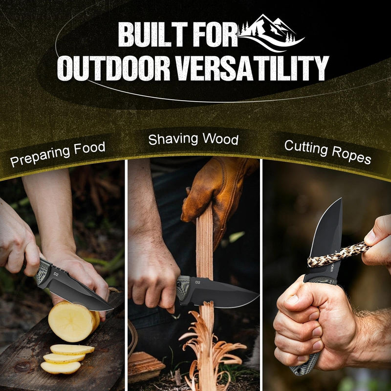 Freelander Fixed Blade Knife with Kydex Sheath, D2 Steel Outdoor Survival Knife, Full Tang EDC Camping Knives with G10 Handle, 3.15 inch Compact Bushcraft Hunting Knives for Men, Gray Green 3.17IN