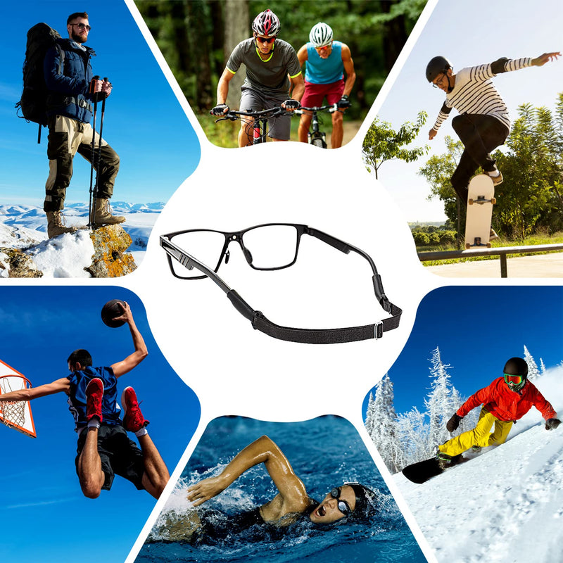 Adjustable Glasses Straps - 3 Pcs No Tail Adjustable Eyewear Retainer Glasse Strap for Men's Glasses Straps, Kids' Glasses Straps, Women's Glasses Straps, Sunglasses Straps, Black(7.5-13.5 inch) 7.5-13.5 inch