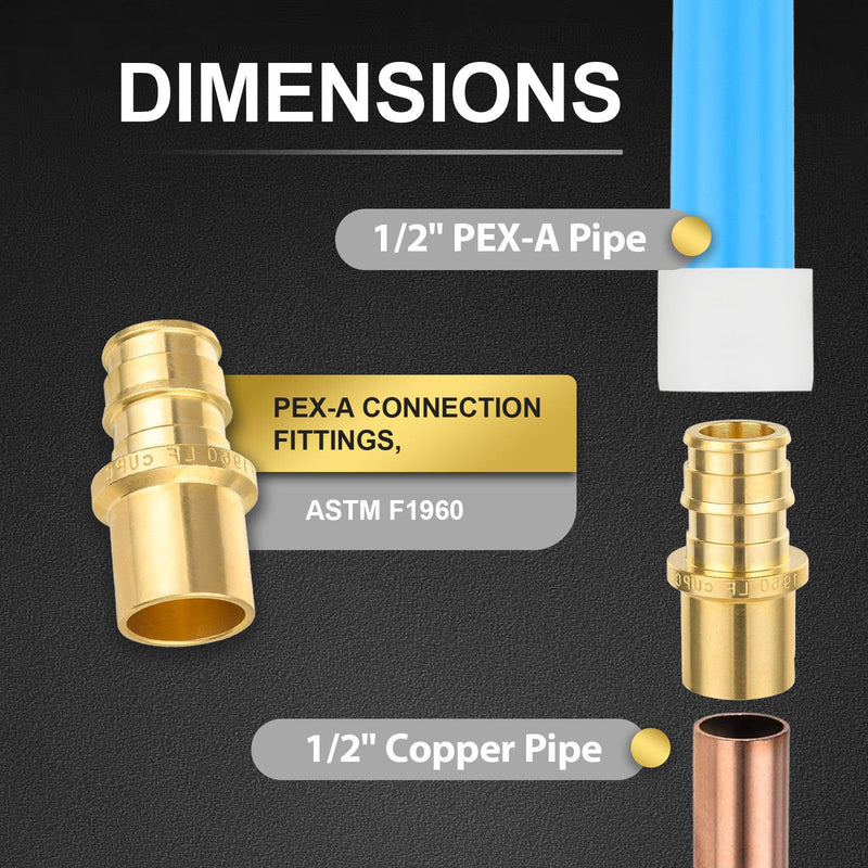 10PCS Foskan PEX-A Expansion Fittings, 1/2"PEX A x 1/2"Male Sweat Adapter 10 1/2" x 1/2"
