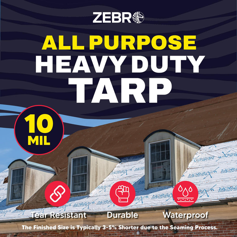 6' x 8' Brown/Silver Heavy Duty Tarp with Grommets Reinforced - 10 Mil Thick - Double Sided Plastic Waterproof Tarps - Large Tarpaulin Cover for Outdoor Camping Tent Tarp RV Roof Rain - Zebro 6' x 8'