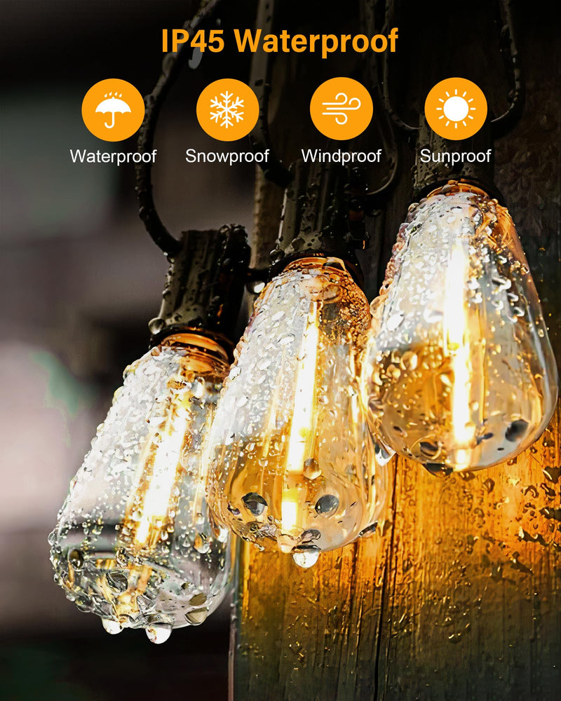 Outdoor String Lights Waterproof, 25 Feet Patio Lights with 13 ST38 Edison Bulbs(1 Sqare), Outside Hanging Decorative Lights for Porch, Blacony, Backyard, Bistro, Garden, 2700K 25FT