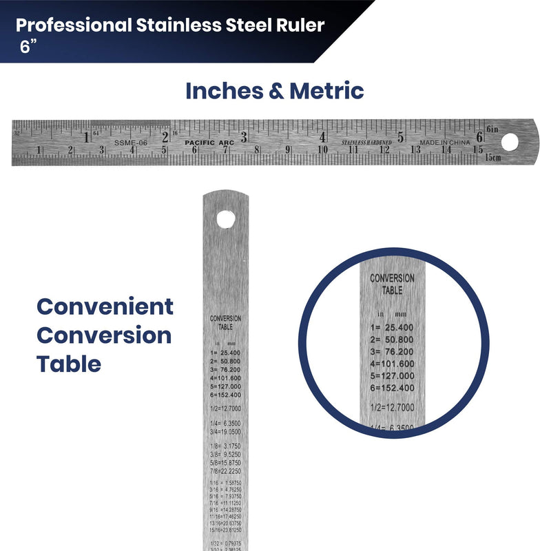 Pacific Arc 6 Inch Stainless Steel Ruler with Inch/Metric Conversion Table 6 In - NewNest Australia