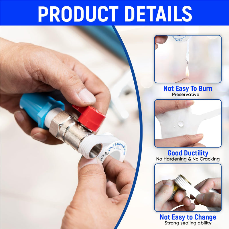 Thread Sealant Plumbers Tape Professional Grade (High Density) 1/2" Wide x 520" Long Pack of 1