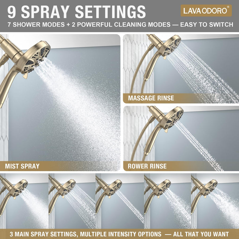 LAVA ODORO Handheld Shower Head with Magnetic Docking System Champagne Gold With Dock