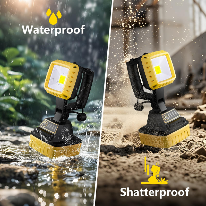 Rechargeable LED Work Light 6000 Lumen, 3 Modes Rotate Spotlight Flashlight, Magnetic Base and Hook Mechanic Light, Waterproof Handheld Spot Light Searchlight for Outdoor, Repairing, Emergency