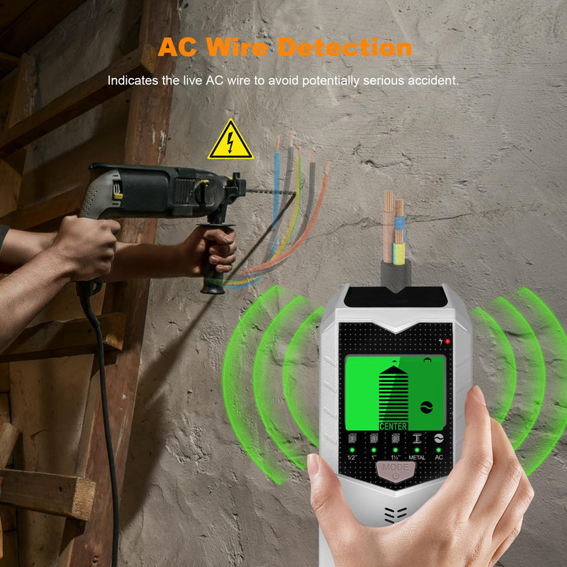 Stud Finder Wall Scanner, 5 in 1 Stud Detector with Smart Microprocessor Chip and HD LCD Display, Beam Finders for Center and Edge of Wood, AC Wire, Joist, Metal and Pipe, Tool Gift, Silver