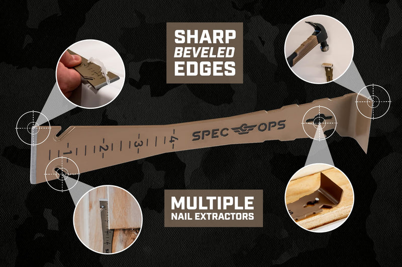 Spec Ops Tools 9.5" Trim Bar, Pry Bar, High Carbon Spring Steel, Built in Ruler and Pry Bar, Beveled Edges, Nail Puller, 3% Donated to Veterans 1 Pack