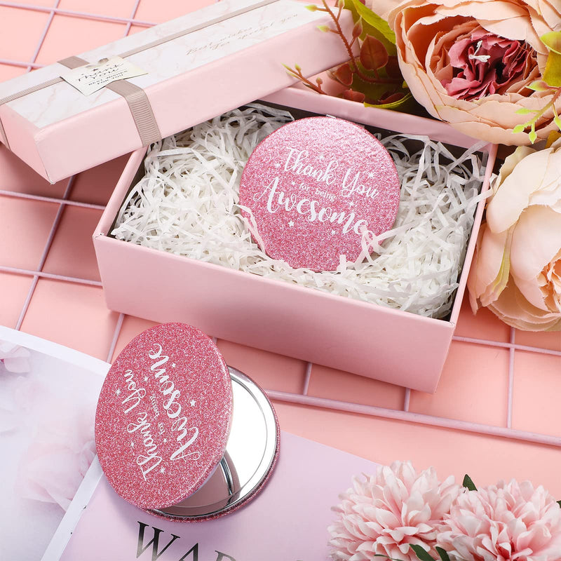 Roowest 12 Pcs Inspirational Compact Mirror Birthday Small Gifts for Mom Women Bulk Double Sided Travel Thank You for Being Awesome Makeup Magnifying Pocket Mirror for Purse(Pink) Pink