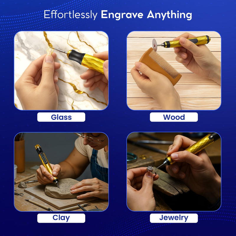 ELK Customizer Engraving Pen for All Materials - 2025 UPGRADED Torque - Rechargeable, Wireless & Beginner Friendly - Engrave 50+ Surfaces - For DIYers & Artists - 30+ Bits & Tools Included - Gold