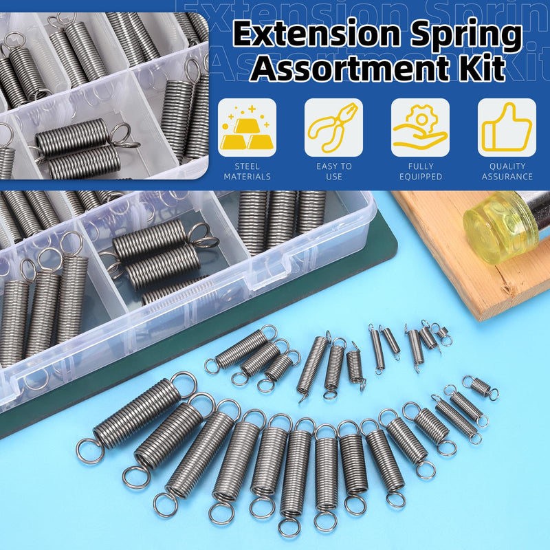 Glarks 100pcs Stainless Steel Extension Springs with Double Hook Sets 25 Sizes Small Spring Tension Spring Wire Assortment for Machinery Construction Industrial 100