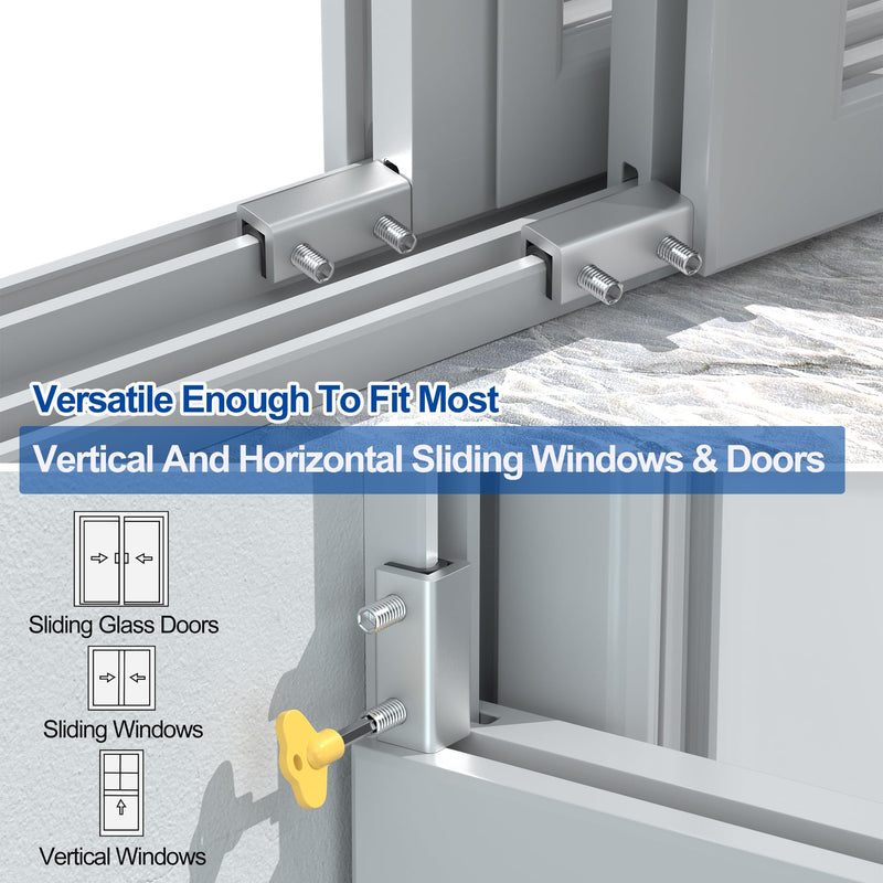 RELIANCER 8 Sets Sliding Window Locks,Aluminum Security Door Window Stoppers,Adjustable Security Window Locks for Horizontal & Vertical Windows Doors,Child Proof Slider Window Locks for Home Safety