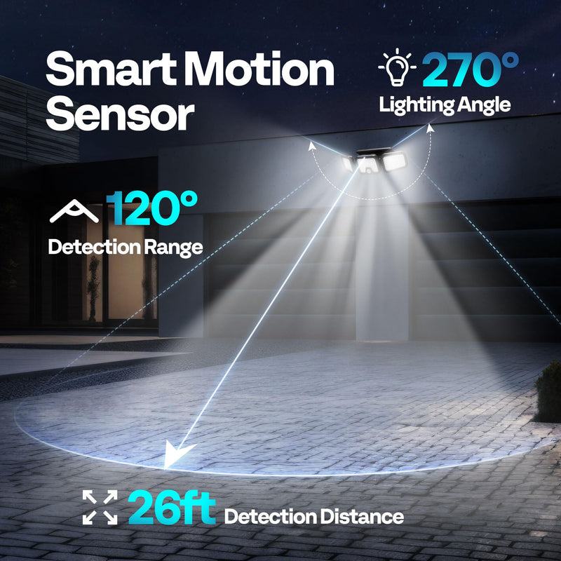 VIVOHOME Solar Flood Lights Outdoor, 256 LED 2500LM Motion Sensor Lights, 3 Adjustable Heads Security Lights, IP65 Waterproof, 270° Wide Lighting Angle Solar Powered Lights for Porch, Yard, 3 Pack