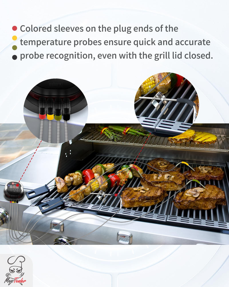 4-Pack Replacement Meat Temperature Probes for Weber Probe, iGrill & Weber Connect Smart Grilling Hub, 2.5mm Plug 48in Cable, ±1°C Accurate Washable Thermometer Probes, Color-Coded, -22°F to 572°F 4 Meat Probes(No Cable Organizer)