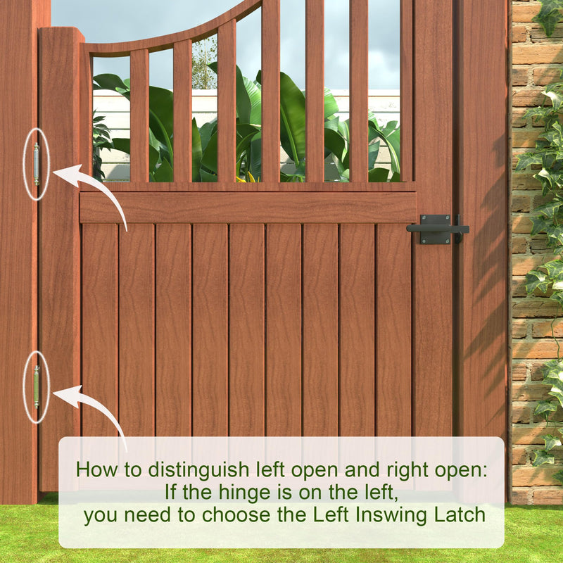 Gate Latch Heavy Duty for Wooden Fence, Left Inswing Aluminum Double Side Swinging Door Latch Gate Hardware (Black Finish)