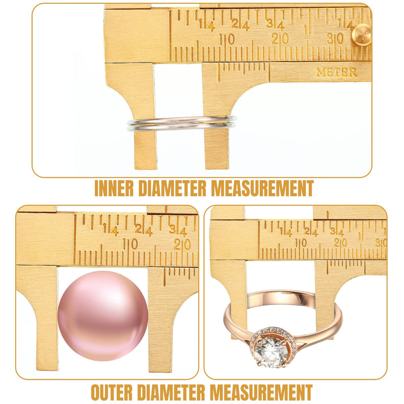 Konohan 2 Pcs Brass Vernier Caliper Pocket Handy Caliper Measuring Mini Tool Double Scale Sliding Gauge Metal Pocket Ruler for Bead Wire Jewels Rings Measurement