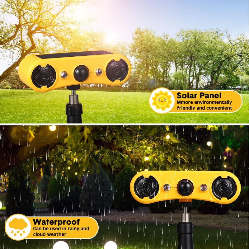 Qualirey Solar Outdoor Motion Sensor Alarm 2 x 129db Loud Noise Maker 13 Sound Detector Strobe Light, 4 Modes Animal Deterrent Dog Barking Alarm Mount on Ground or Fence for Garden Yard(4 Pack)