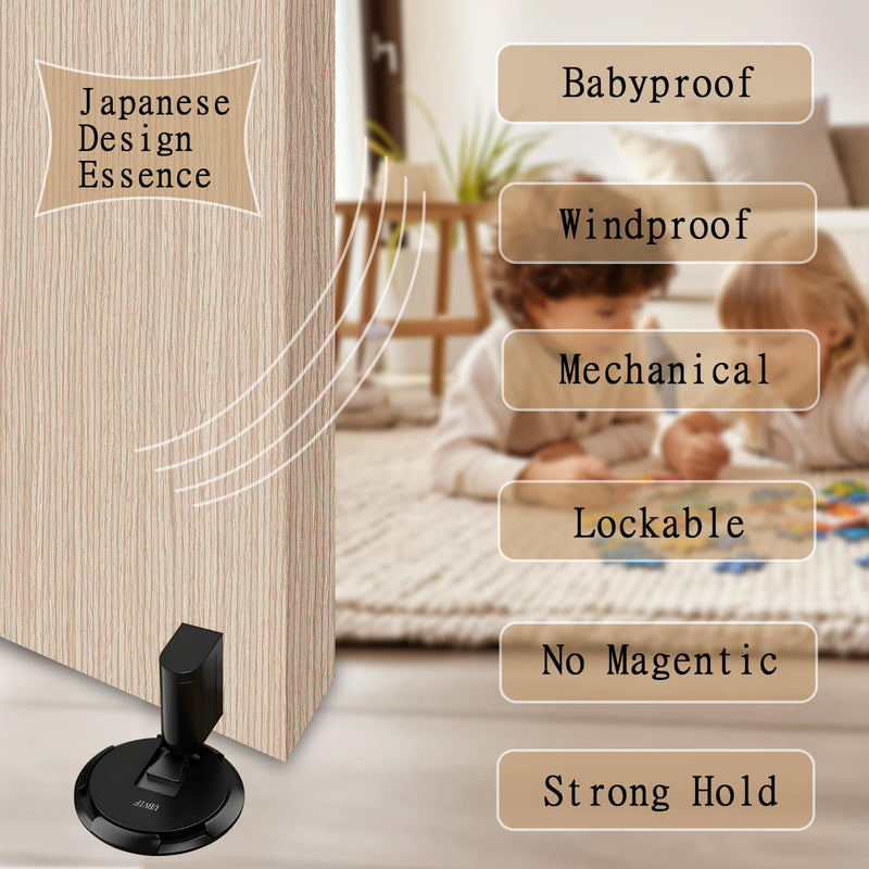 UBVIF No Magnetic Door Stopper, Adjustable, Mechanical Doorstop, Windproof Door Stop for Indoor, No Nails/Screws Needed,Heavy Duty Door Holder,Keep Door Open (1, Matte Black) 1