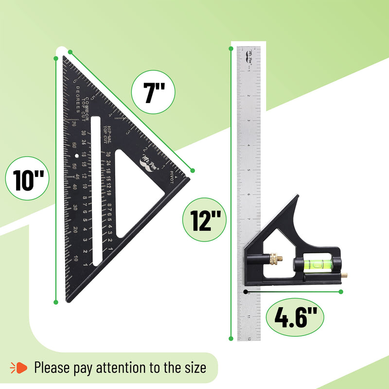 Mr. Pen- Rafter Square and Combination Square Tool Set, Black, 7" Square, 12" Aluminum Carpenter Square, Framing Square, Square Tool, Woodworking Square, Combo Square, 7 Inch