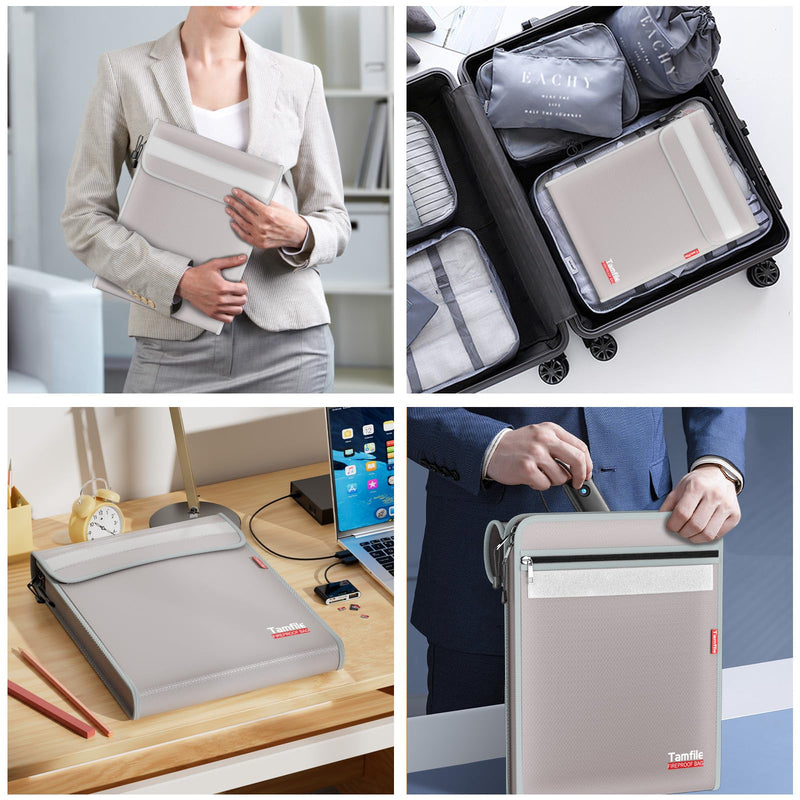 6400℉ Fireproof Document Bag with Zipper, 15”x 11” Waterproof Fireproof Money Bag with 2 Pockets, Safe Important Document Organizer for A4 A5 Legal Letter Size, Valuables, Legal Documents (Grey) Grey 15"x 11"