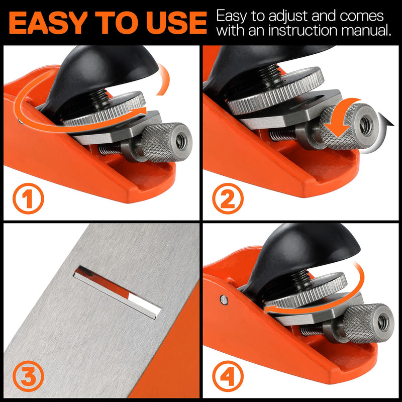 JORGENSEN 3.5" Mini Wood Planer - Mini Hand Planer for Woodworking, Block Plane, Small Hand Plane for Trimming, Wood Planing, Craft - Wood Plane with Ductile Iron Body, Adjustable Cutting Depth